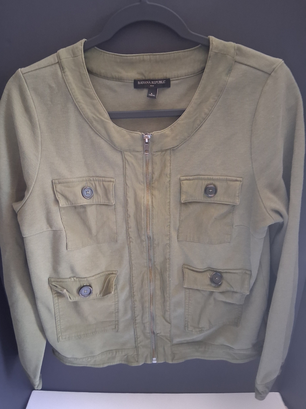 Banana Republic Olive Green Utility Combat Zip Jacket Cotton/Poly Blend Size L
